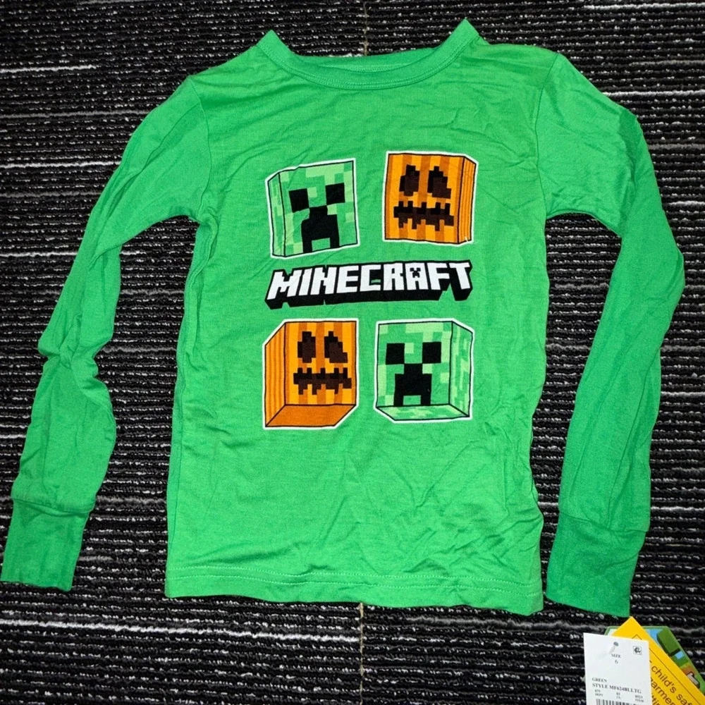 Minecraft Pajama Set Size 6 New Green Long Sleeve Creeper Pumpkin PJs